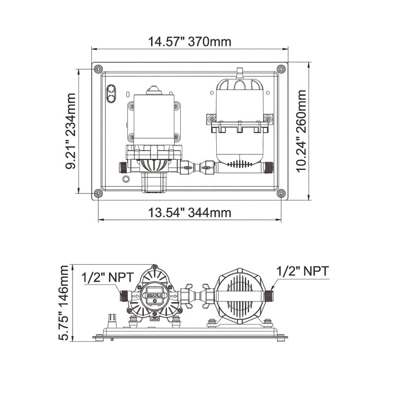 Seaflo 33 Series Pump with Integrated 0.75 L Accumulator Tank 12V Barrus